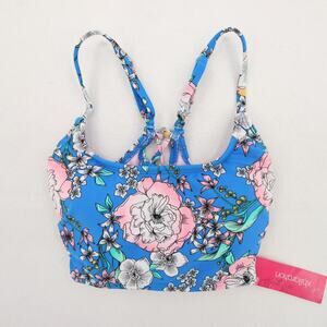 Xhilaration Bikini Top Swim Swimsuit Blue Floral Pattern Midkini Bralette S NWT